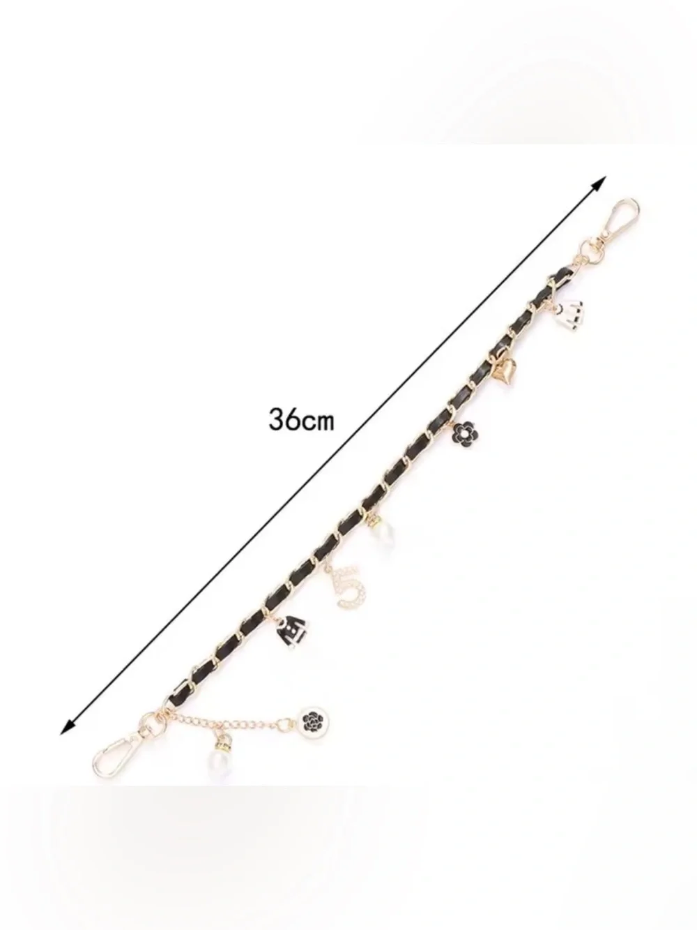 Gold Chain Charm Strap with Black Leather Weave